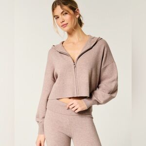 Hollister Gilly Hicks Sweater-Knit Zip-Up Hoodie Size M Light Heather Mocha